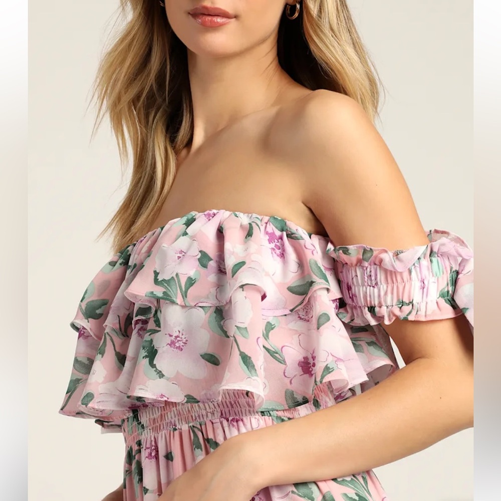 Lulu's Pink Floral Off-Shoulder Maxi Dress - Picture 4 of 12